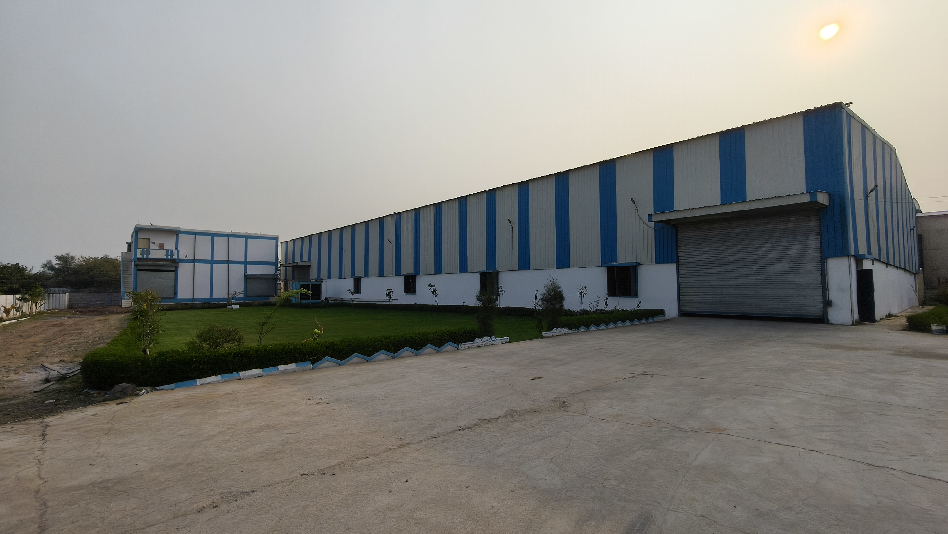 Completed industrial warehouse shed manufactured by Unity Fab Tech Engineering, Ahmedabad, Gujarat